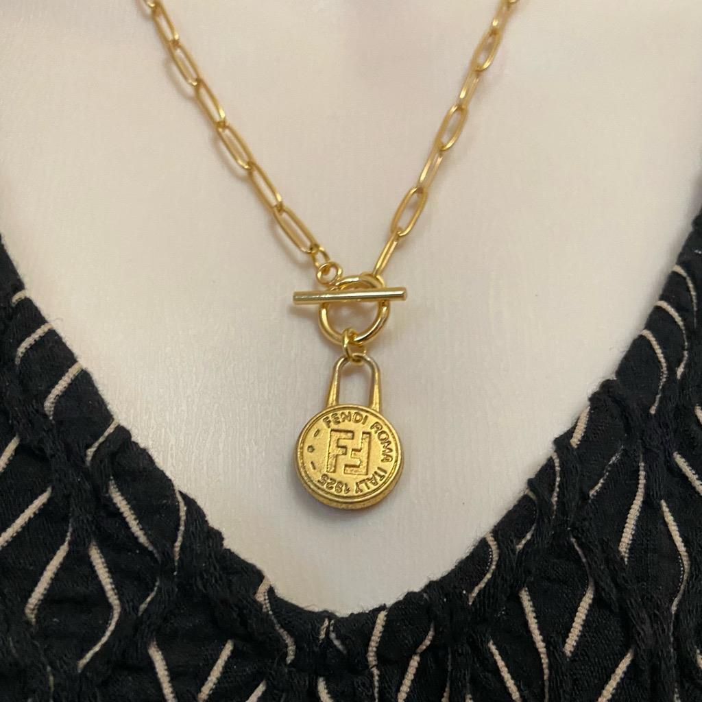 Fendi 18in Gold Plated Chain Necklace (L)