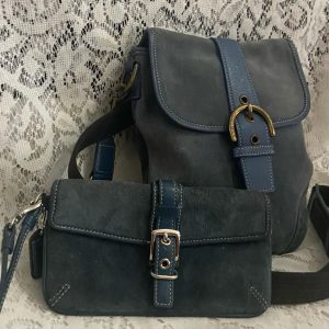 Coach- Soho Vintage Blue Suede Swing pack-Crossbody and Wallet Set
