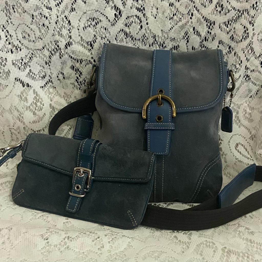 Coach- Soho Vintage Blue Suede Swing pack-Crossbody and Wallet Set