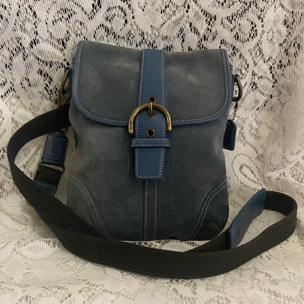 Coach- Soho Vintage Blue Suede Swing pack-Crossbody and Wallet Set