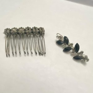 Vintage, Lot of 2, Black and Silver Barrette and Hair Comb