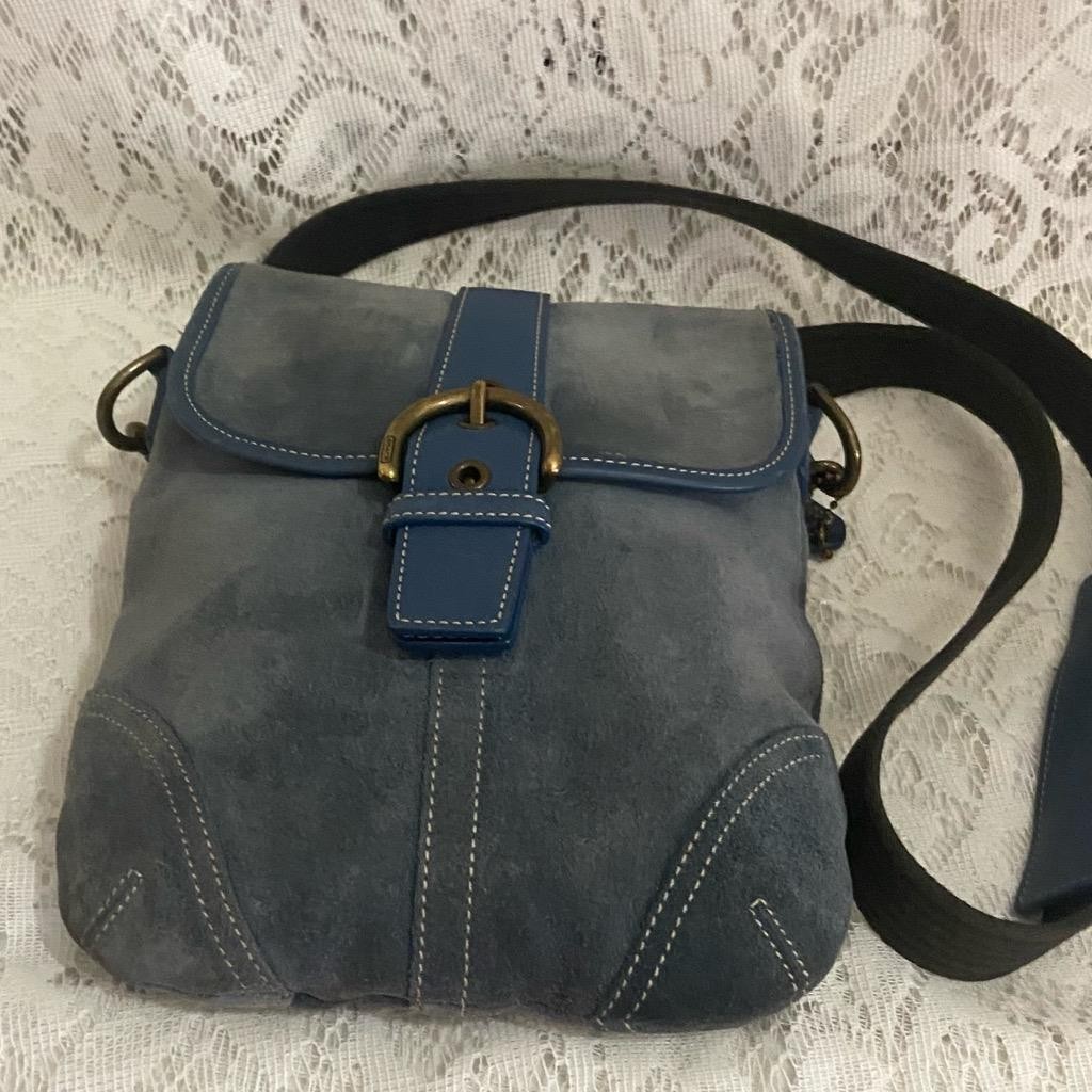 Coach- Soho Vintage Blue Suede Swing pack-Crossbody and Wallet Set