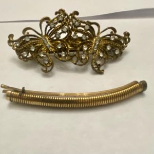 Vintage, Lot of 2 Barrettes, Gold Butterfly and Black Floral