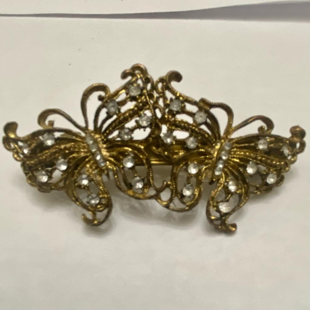 Vintage, Lot of 2 Barrettes, Gold Butterfly and Black Floral