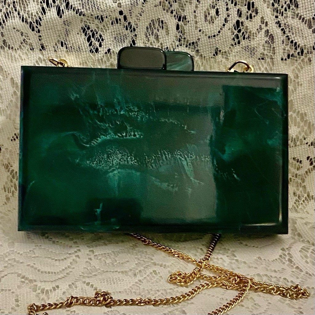 Antique-Art Deco Elegant Teal Green Lucite Clutch-Crossbody Bag 7.5in x 4.5in x