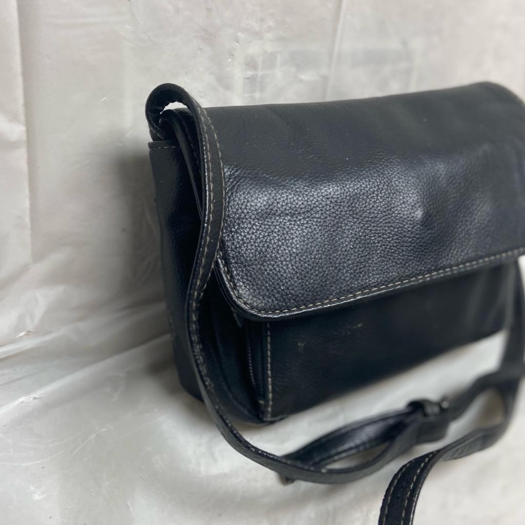 Vintage Black Leather Small Crossbody Bag 8in x 6in x 2in