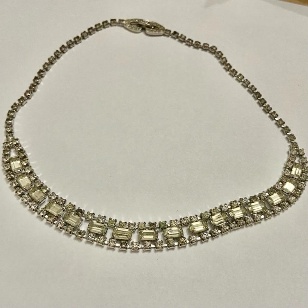 Vintage Kramer 16-inch Silver Tone Clear Crystals Necklace and Earrings Set