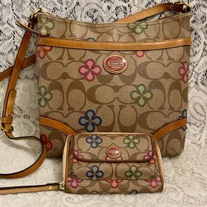 Coach- Peyton Signature-Multi-color Floral Crossbody and Wallet Set