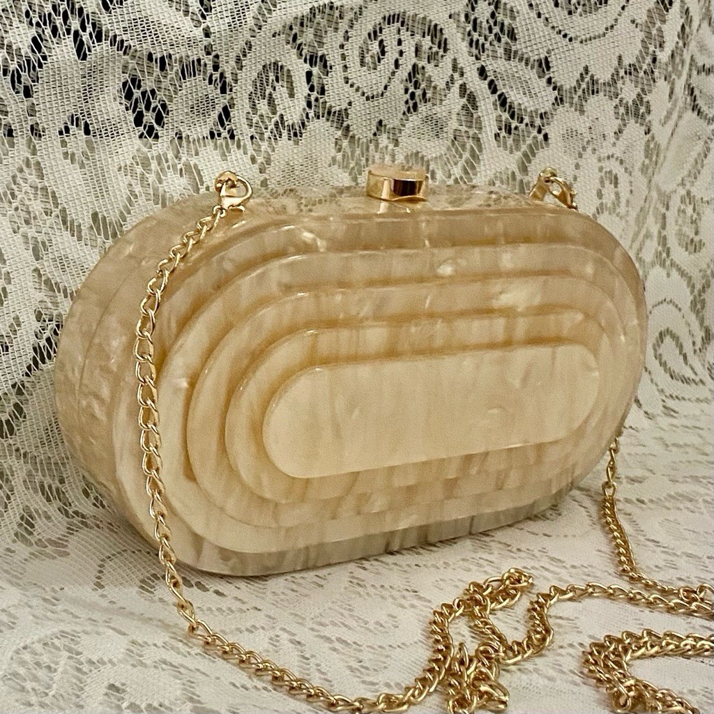 Antique-Art Deco Elegant Pink Lucite Clutch-Crossbody Bag 8in x 4.5in x 2in