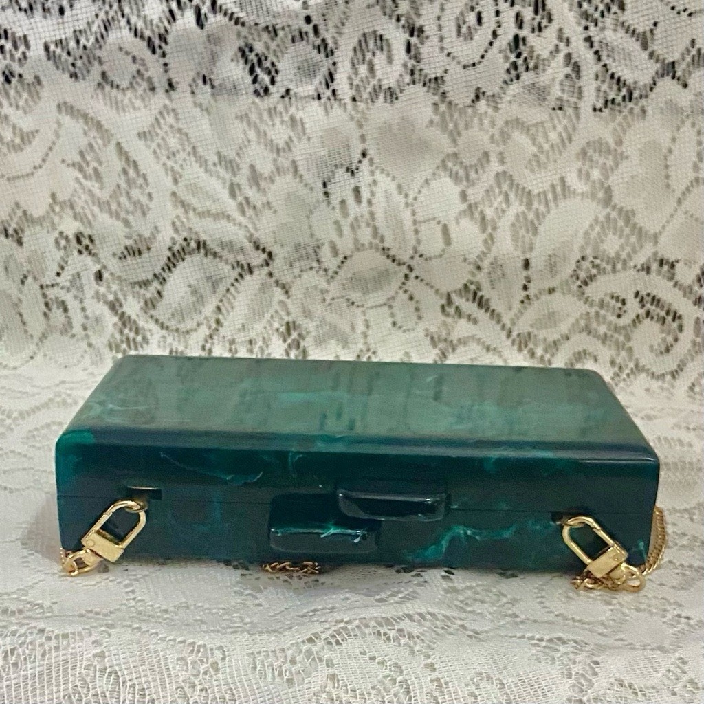Antique-Art Deco Elegant Teal Green Lucite Clutch-Crossbody Bag 7.5in x 4.5in x