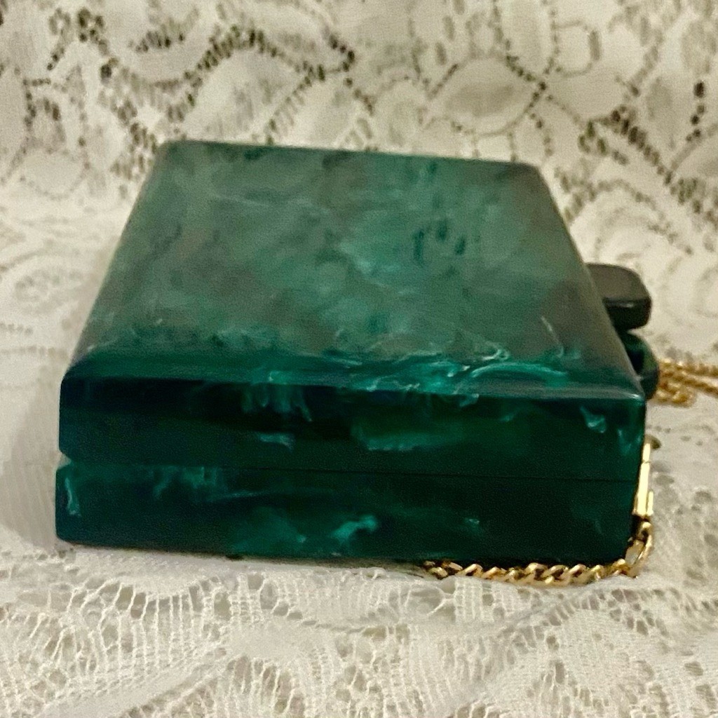 Antique-Art Deco Elegant Teal Green Lucite Clutch-Crossbody Bag 7.5in x 4.5in x