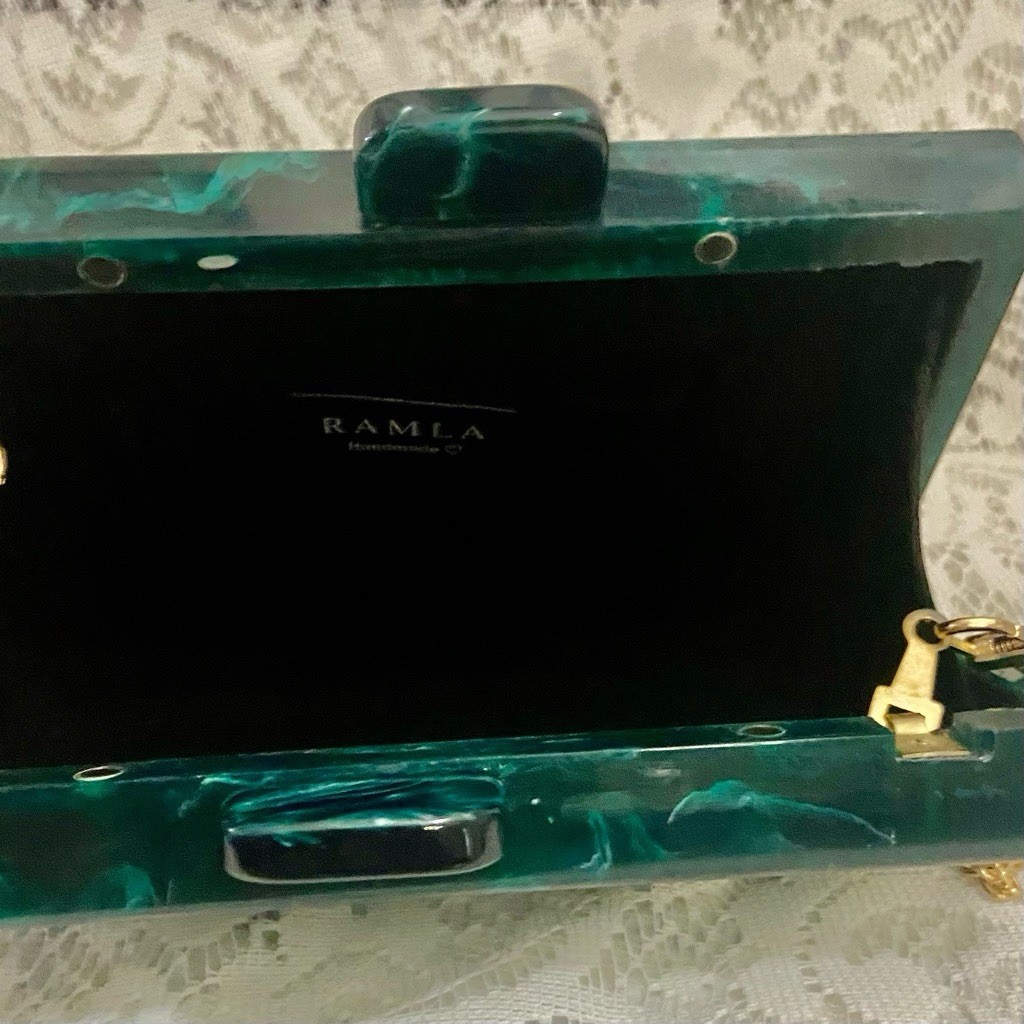 Antique-Art Deco Elegant Teal Green Lucite Clutch-Crossbody Bag 7.5in x 4.5in x