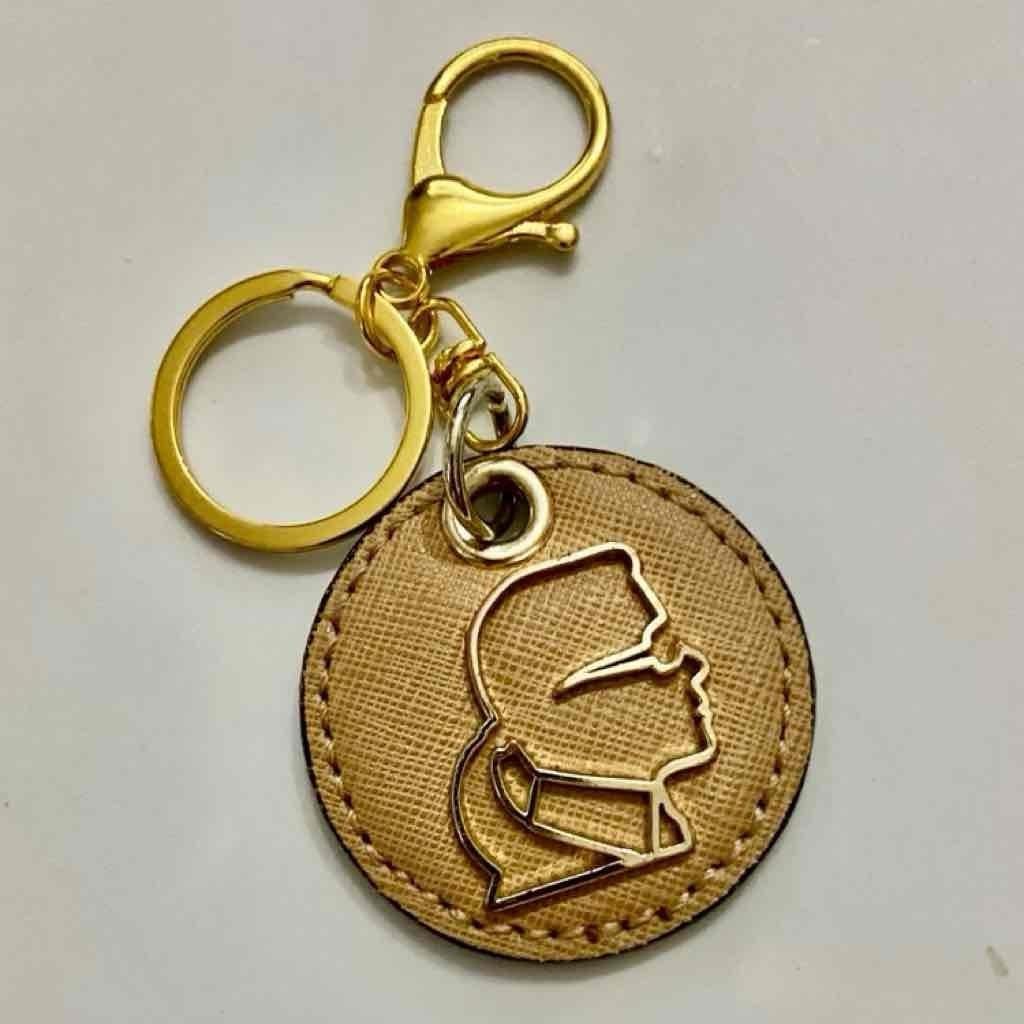 Karl Lagerfeld Round Brown Leather, 2-way Handbag Charm, Key Chain