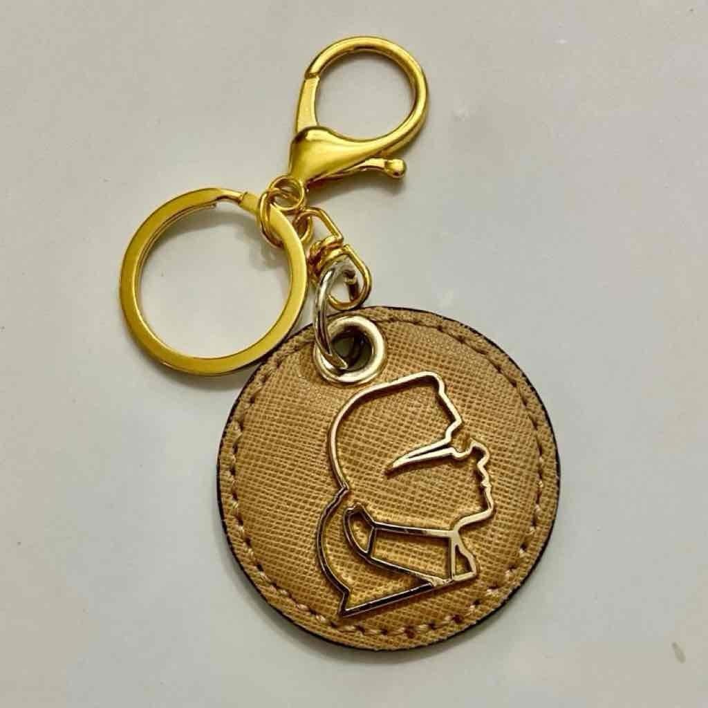 Karl Lagerfeld Round Brown Leather, 2-way Handbag Charm, Key Chain