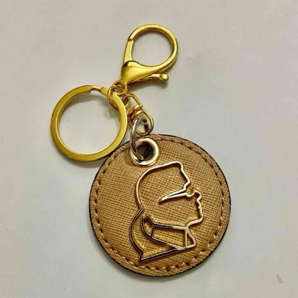 Karl Lagerfeld Round Brown Leather, 2-way Handbag Charm, Key Chain