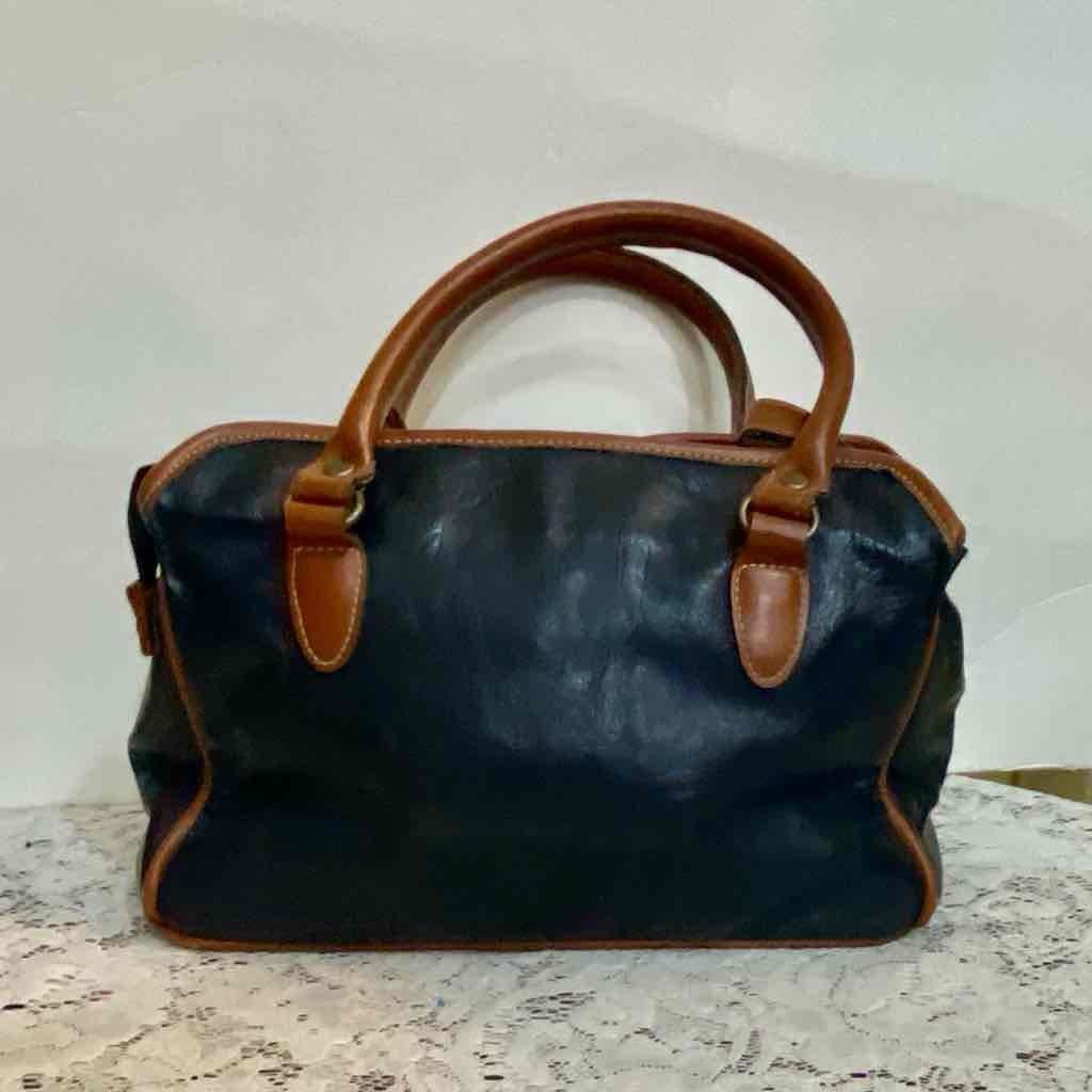 Dolce Vita Black Leather Handbag with Brown Leather Trim/ Strap