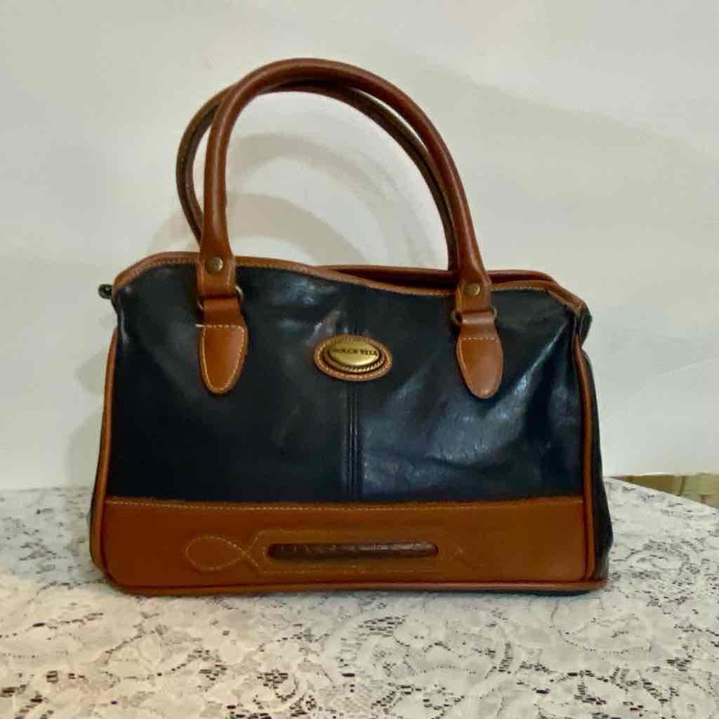Dolce Vita Black Leather Handbag with Brown Leather Trim/ Strap