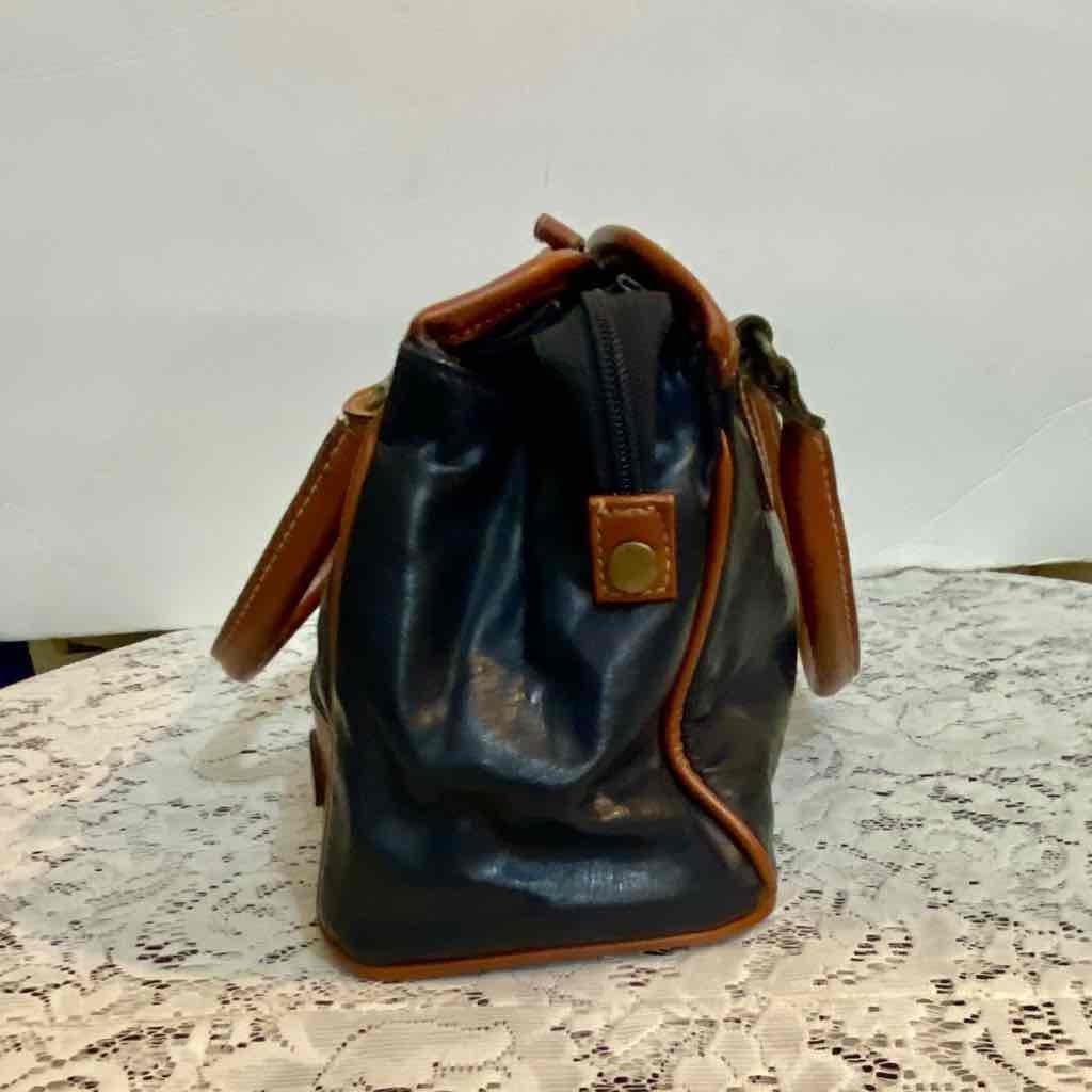 Dolce Vita Black Leather Handbag with Brown Leather Trim/ Strap
