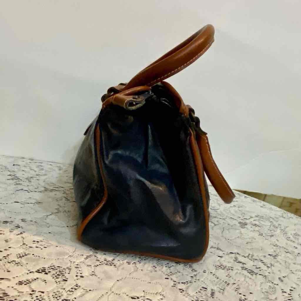 Dolce Vita Black Leather Handbag with Brown Leather Trim/ Strap
