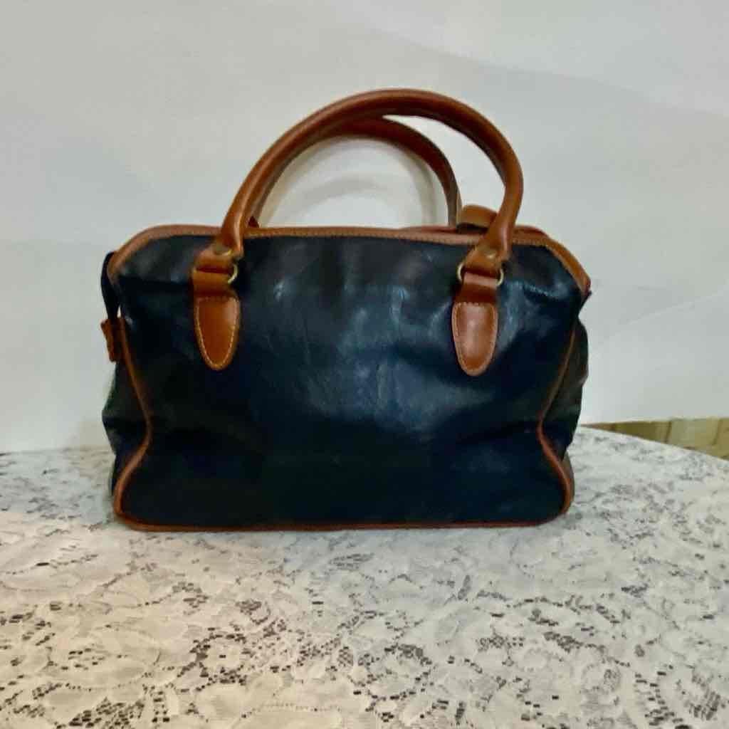 Dolce Vita Black Leather Handbag with Brown Leather Trim/ Strap