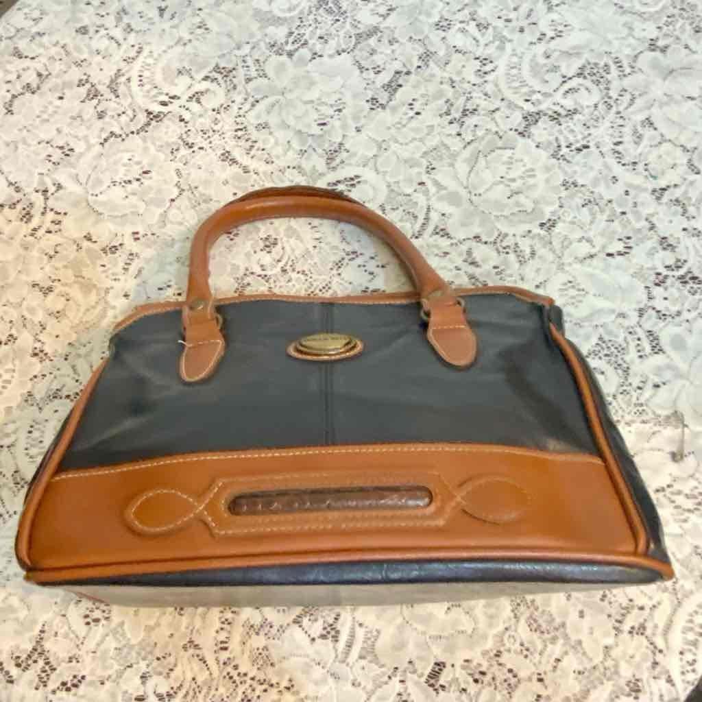 Dolce Vita Black Leather Handbag with Brown Leather Trim/ Strap
