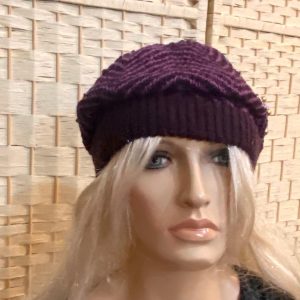Beautiful, Purple -Black Knitted Cloche Hat with Floral Accent