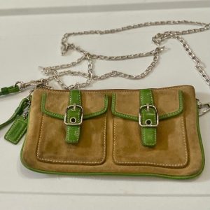 Coach Soho Tan-Green Wristlet-Crossbody 8in x 4.5in
