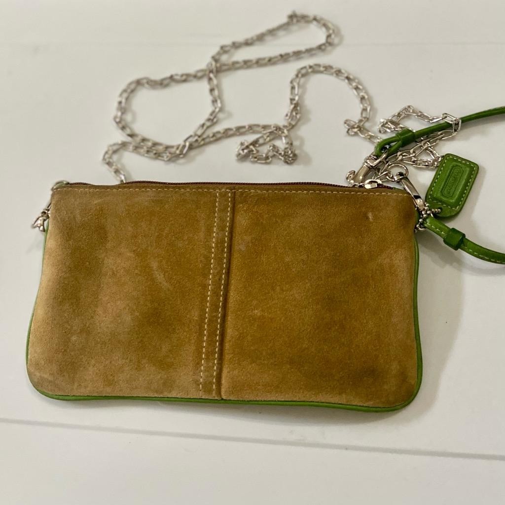 Coach Soho Tan-Green Wristlet-Crossbody 8in x 4.5in