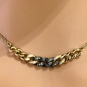 Karl Lagerfeld Black-Gold Rhinestones Pendant Necklace