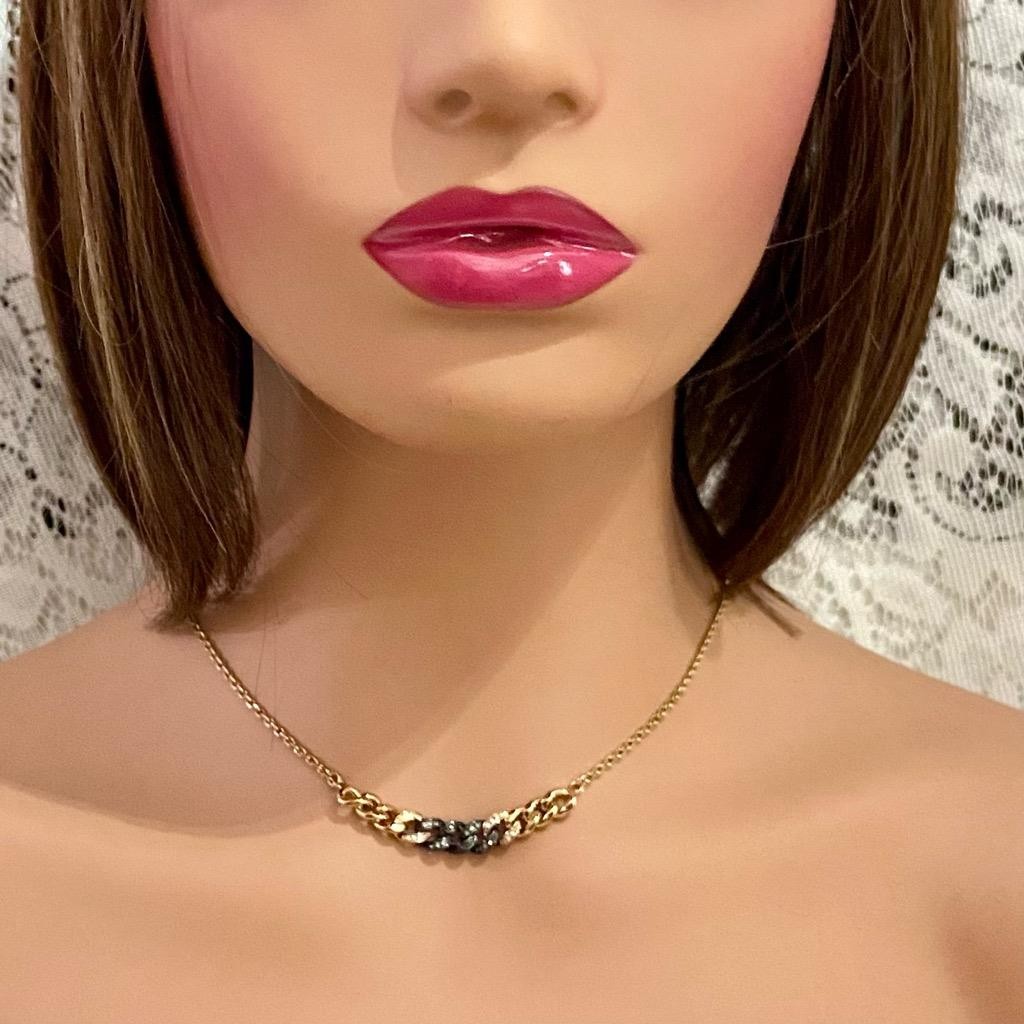 Karl Lagerfeld Black-Gold Rhinestones Pendant Necklace