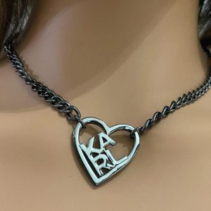 Karl Lagerfeld Black Gun Metal Heart Pendant Necklace