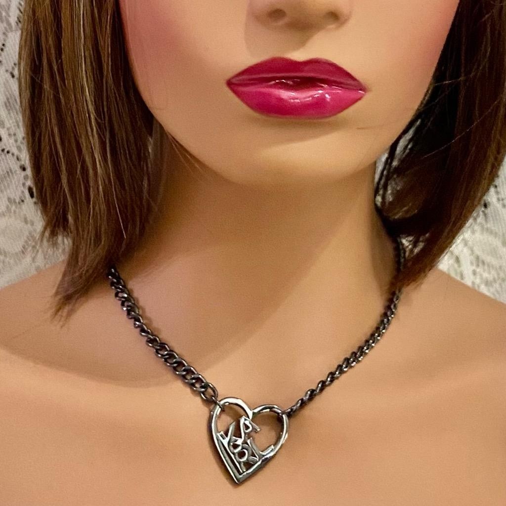 Karl Lagerfeld Black Gun Metal Heart Pendant Necklace