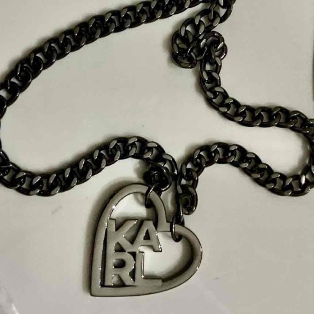 Karl Lagerfeld Black Gun Metal Heart Pendant Necklace