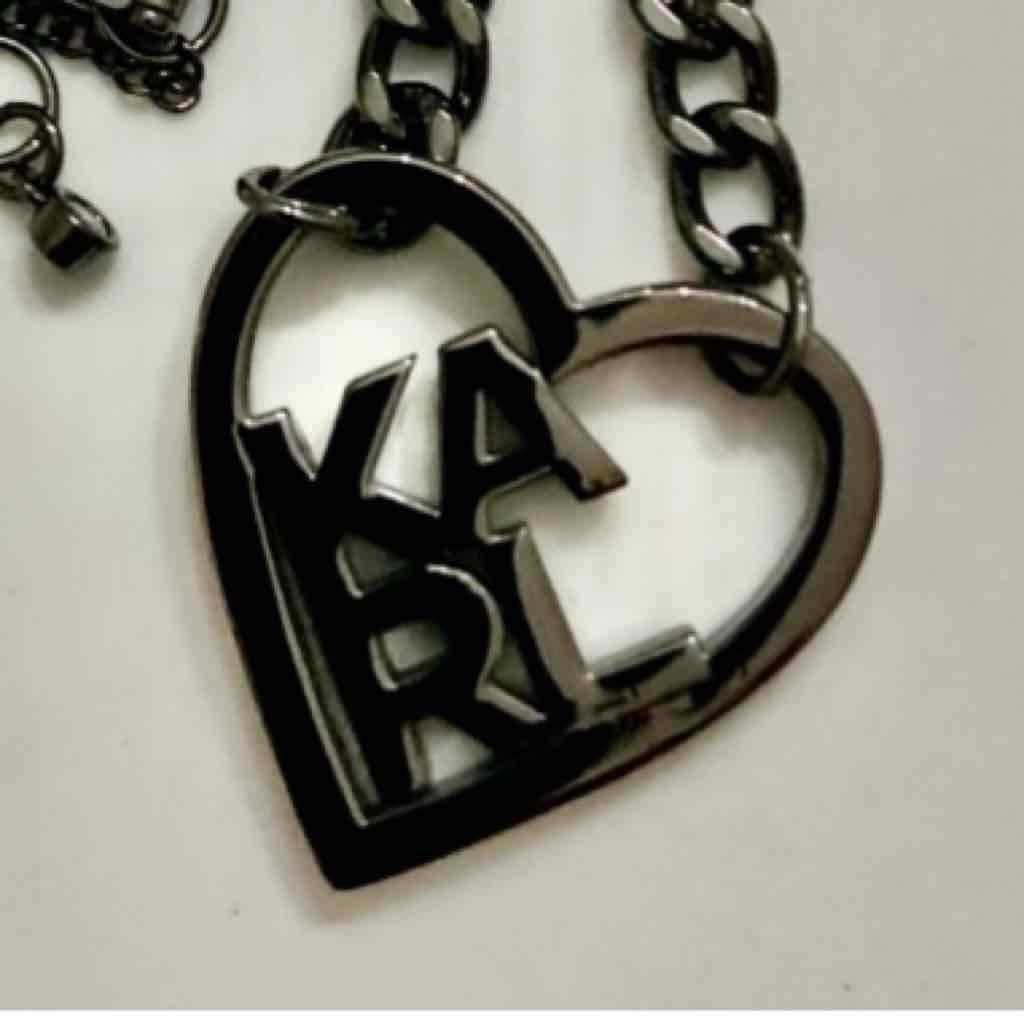 Karl Lagerfeld Black Gun Metal Heart Pendant Necklace