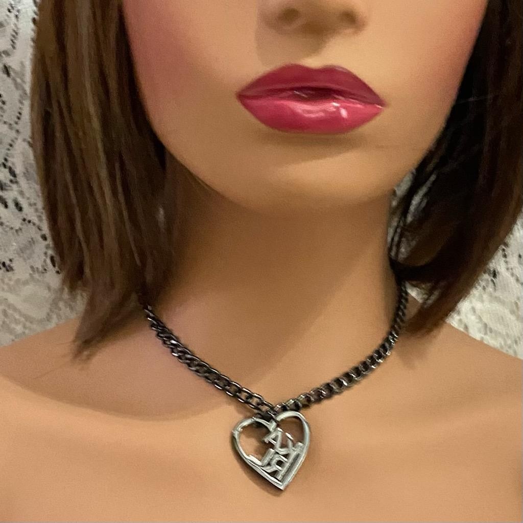 Karl Lagerfeld Black Gun Metal Heart Pendant Necklace