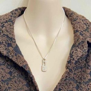 Vintage Louis Vuitton Silver Plated Charm with 18-inch Silver 925 Chain Necklace