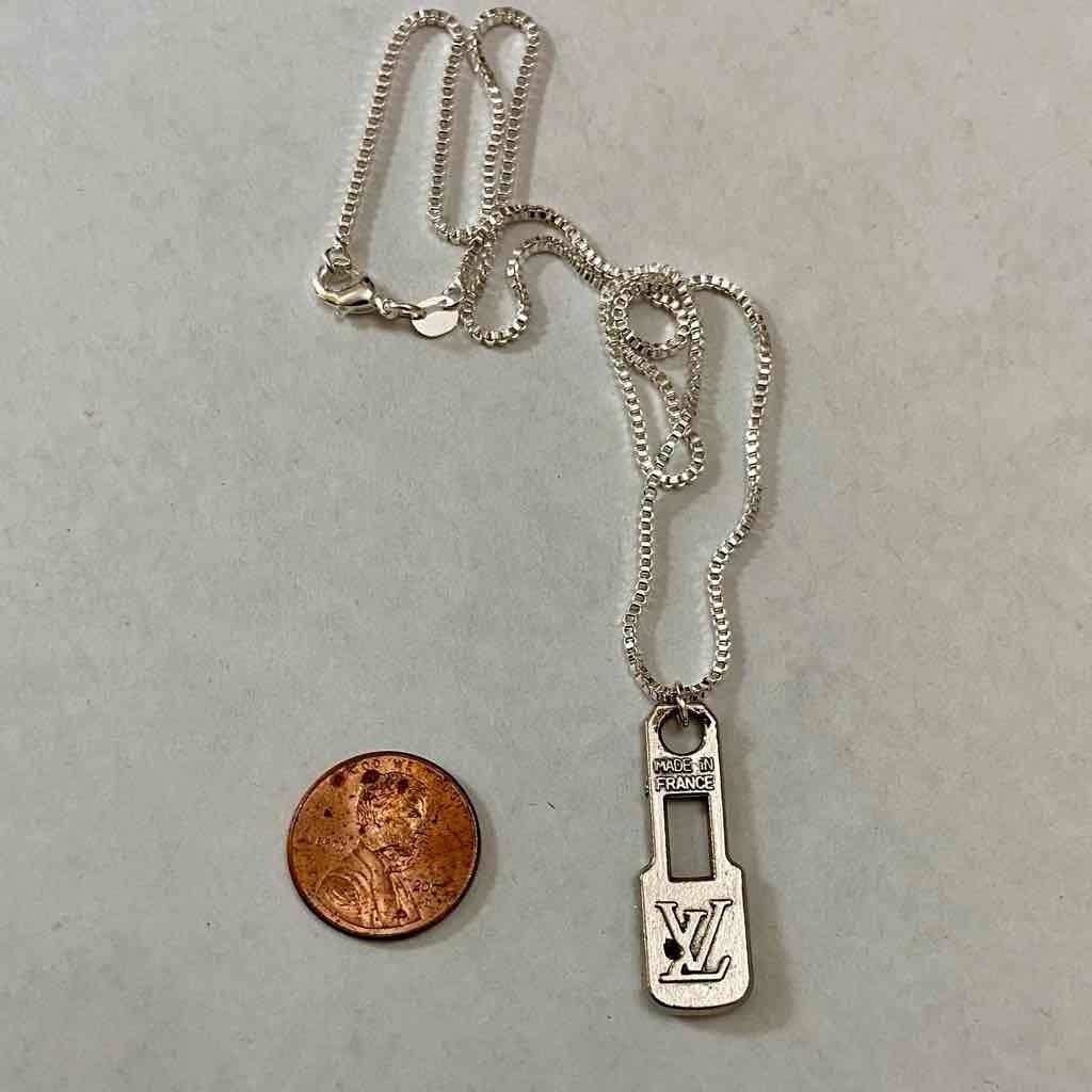 Vintage Louis Vuitton Silver Plated Charm with 18-inch Silver 925 Chain Necklace