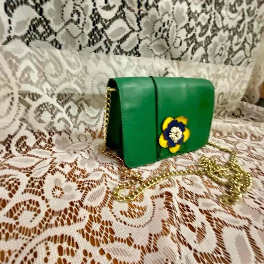 Green Floral Small Crossbody Bag 7in x 4.5in x 2in