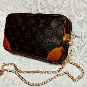 Authentic, Louis Vuitton Brown Mono Trocadero Clutch- Crossbody 9in 5in x 2in