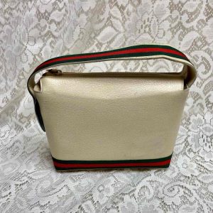 Vintage, Small, Gucci, Beige or Cream Leather with Sherry Line Trim and Strap