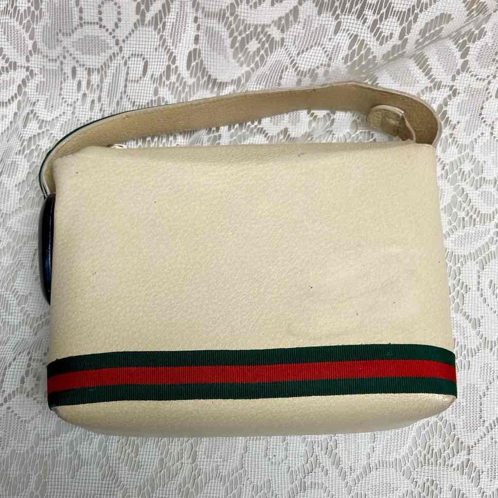 Vintage, Small, Gucci, Beige or Cream Leather with Sherry Line Trim and Strap