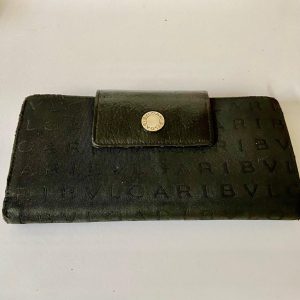 Authentic Bulgari Black Mono Coated Canvas Trifold Long Wallet 7.5in x 4in
