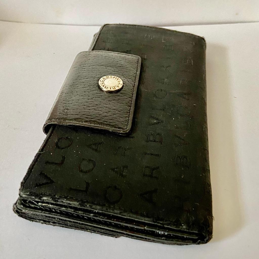 Authentic Bulgari Black Mono Coated Canvas Trifold Long Wallet 7.5in x 4in