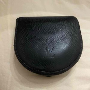 Authentic Louis Vuitton, Black-Green Taiga Leather Coin Purse 3.5in x 3.5in