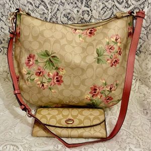Coach - Fiona Zip Tote Signature Pink Floral, Hobo- Shoulder Bag and Wallet Set