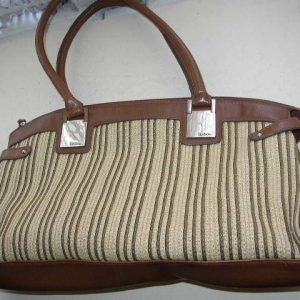 Liz & Co., Brown-Beige Stripe Purse-Handbag 15in x 8.5in x 3in