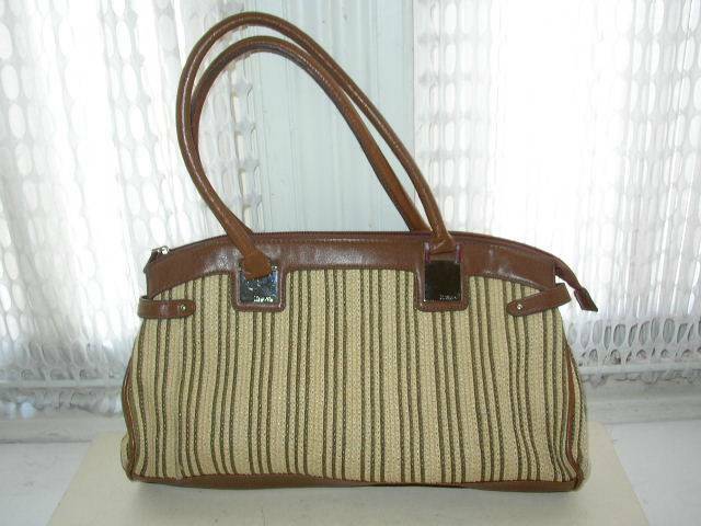 Liz & Co., Brown-Beige Stripe Purse-Handbag 15in x 8.5in x 3in