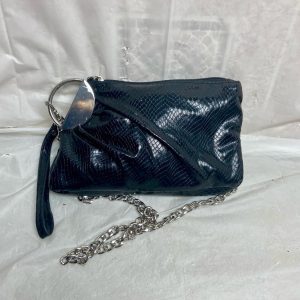Vintage Black Faux Snakeskin Wallet-Wristlet Shoulder Bag