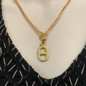 Authentic Christian Dior Gold Tone Charm w/ 18in Gold Plated Chain Necklace (A)