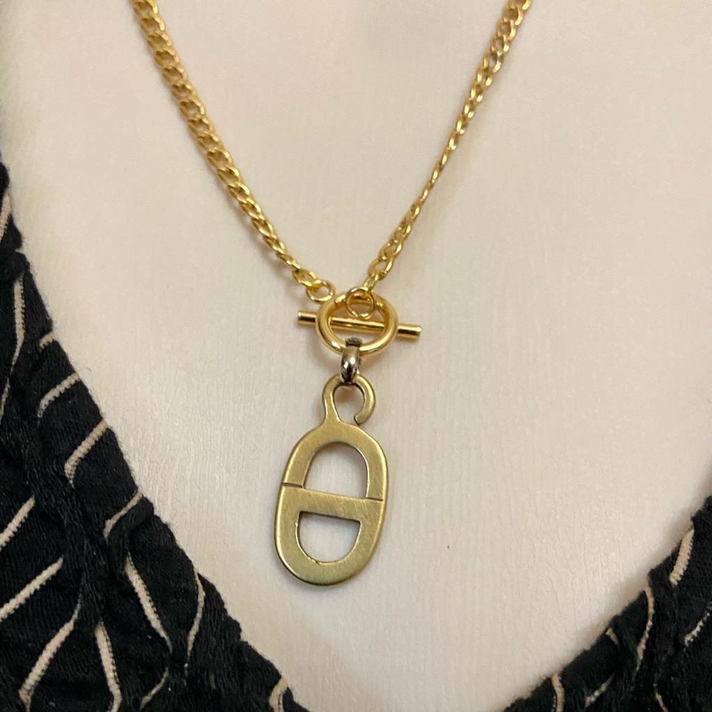 Authentic Christian Dior Gold Tone Charm w/ 18in Gold Plated Chain Necklace (A)